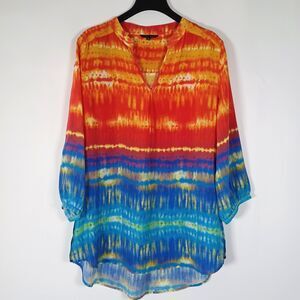 John Mark Top Womens XL Silk Tunic Boho Artsy Dip Dye Multicolor Colorful
